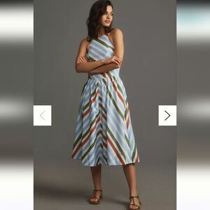 Maeve Anthropologie Halter Midi Sundress Striped Neutral Mot Size M